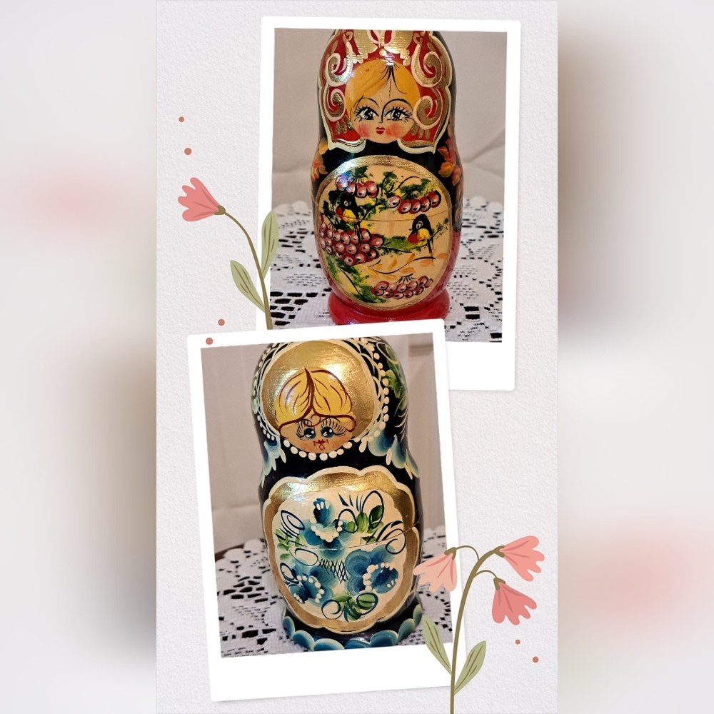 Hand-Painted Russian Nesting Doll - Blue And Red 5 Dolls In Each - Picture 2 of 6